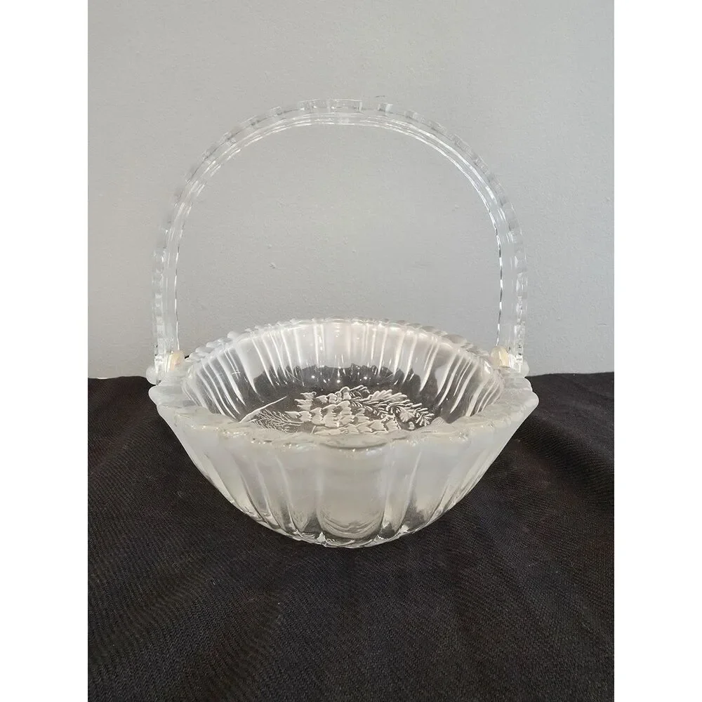 Vintage Mikasa Winter Dreams Frosted Glass Basket 90s Holiday Christmas Decor